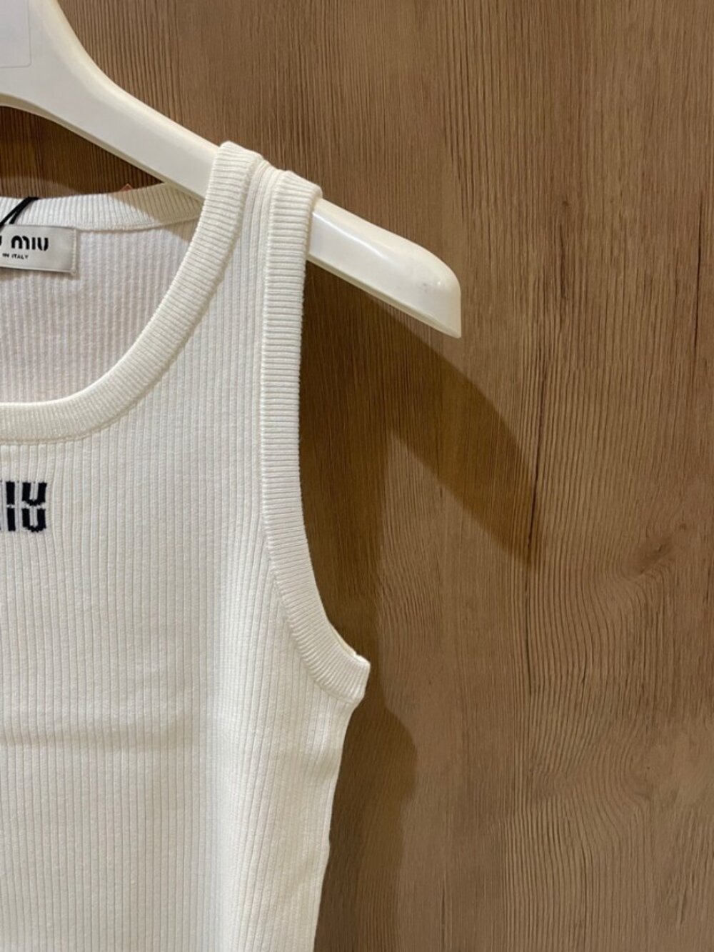 Miu Miu Logo Embroidered Rib Knit White Tank Top New With Tags - Picture 11 of 12